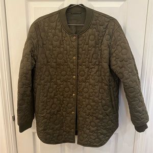 & Other Stories Floral Quilted Oversized Bomber Jacket in Olive Green